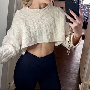 Babaton Cream Cable-Knit Crewneck Sweater